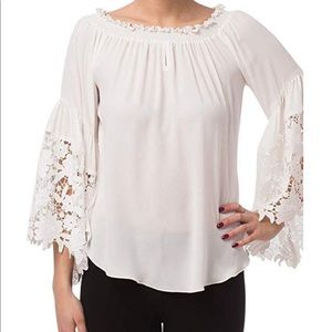 Joseph Ribkoff White Blouse Bell Lace Sleeves